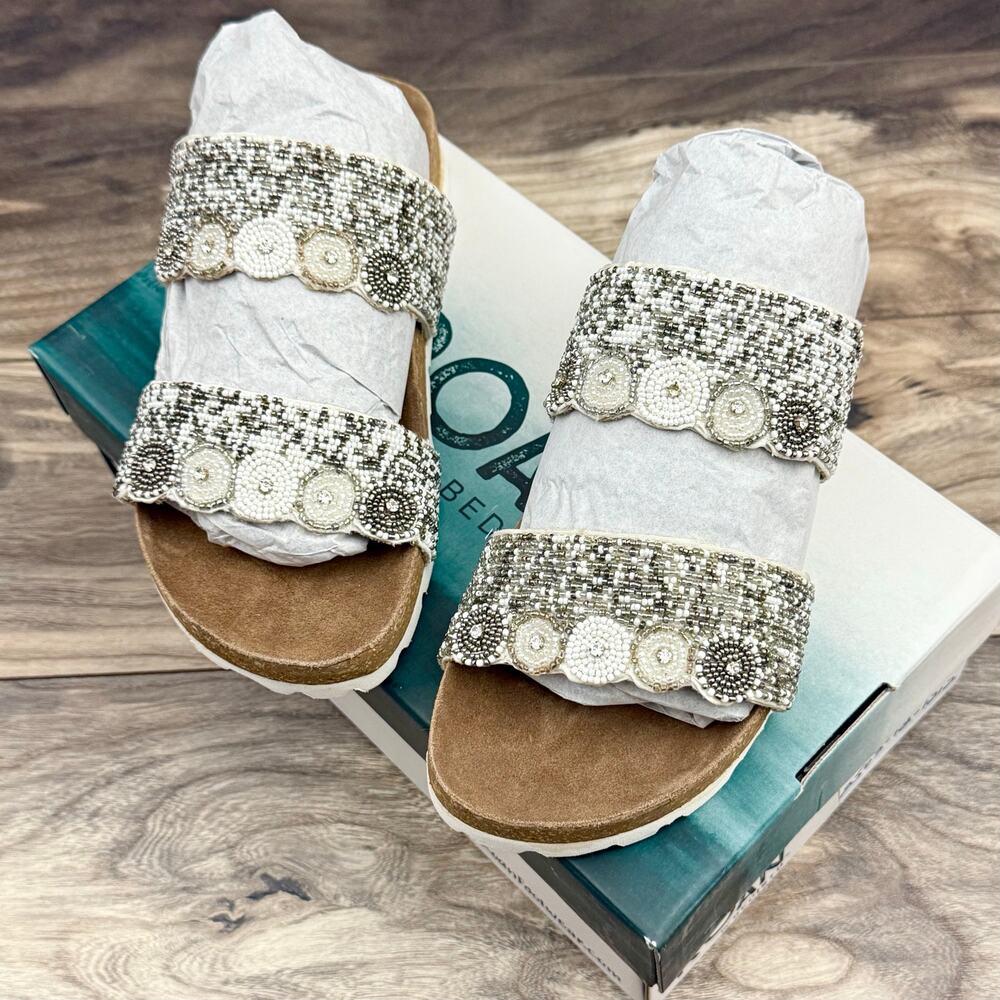 NIB Roan Bed Stu 7.5 Jury White Multi Beaded Slide Sandals Boho - Picture 9 of 12